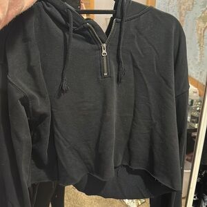 Black half zip cropped hoodie
